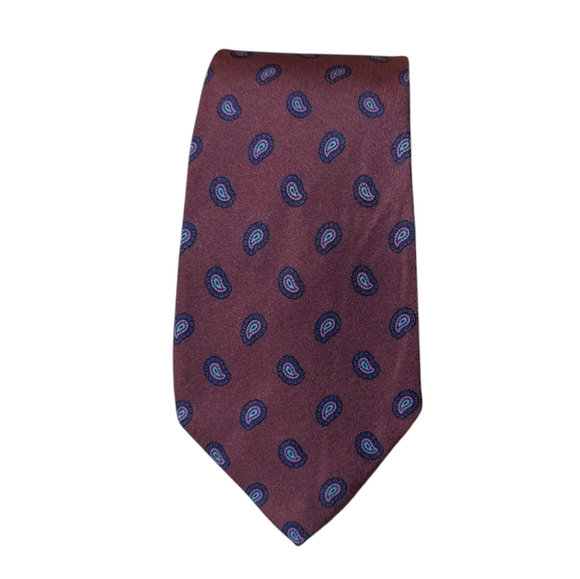 Robert Talbott Nordstrom Tie Hand Sewn Silk Burgundy Blue Mini Paisley  Print - Picture 1 of 5